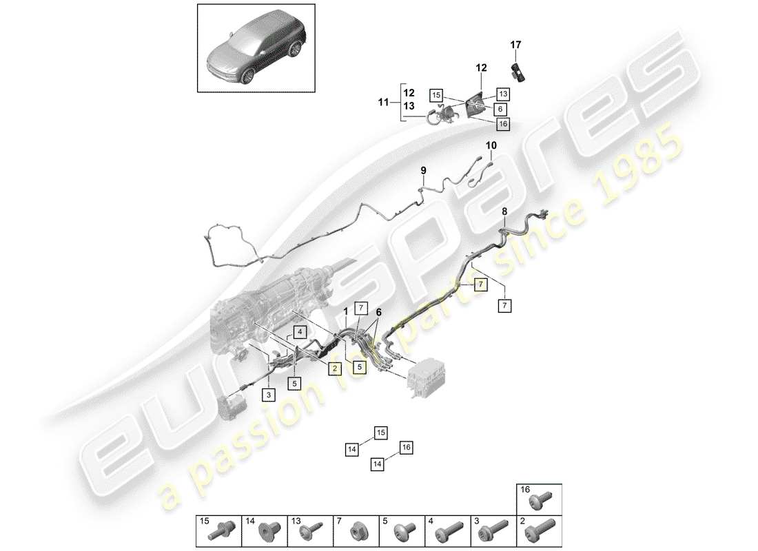 porsche 2020 (cayenne e3 9ya/9yb) faisceaux de câbles schéma des pièces