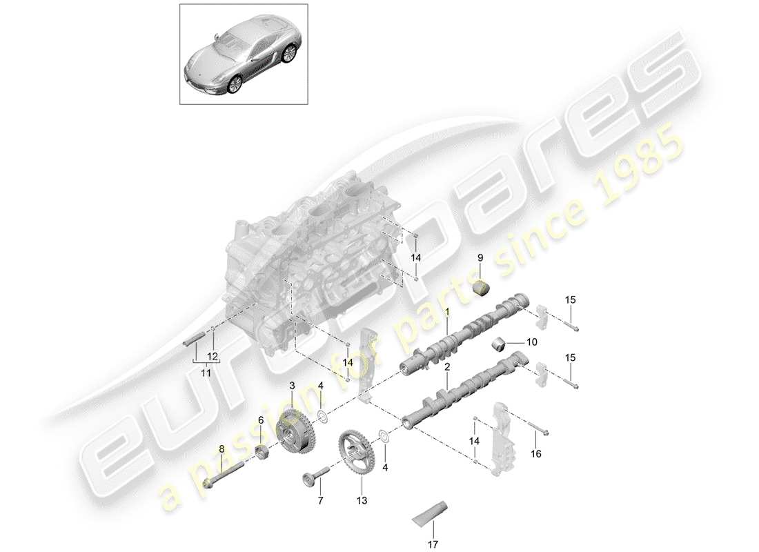porsche 2016 (981 cayman) arbre à cames schéma des pièces