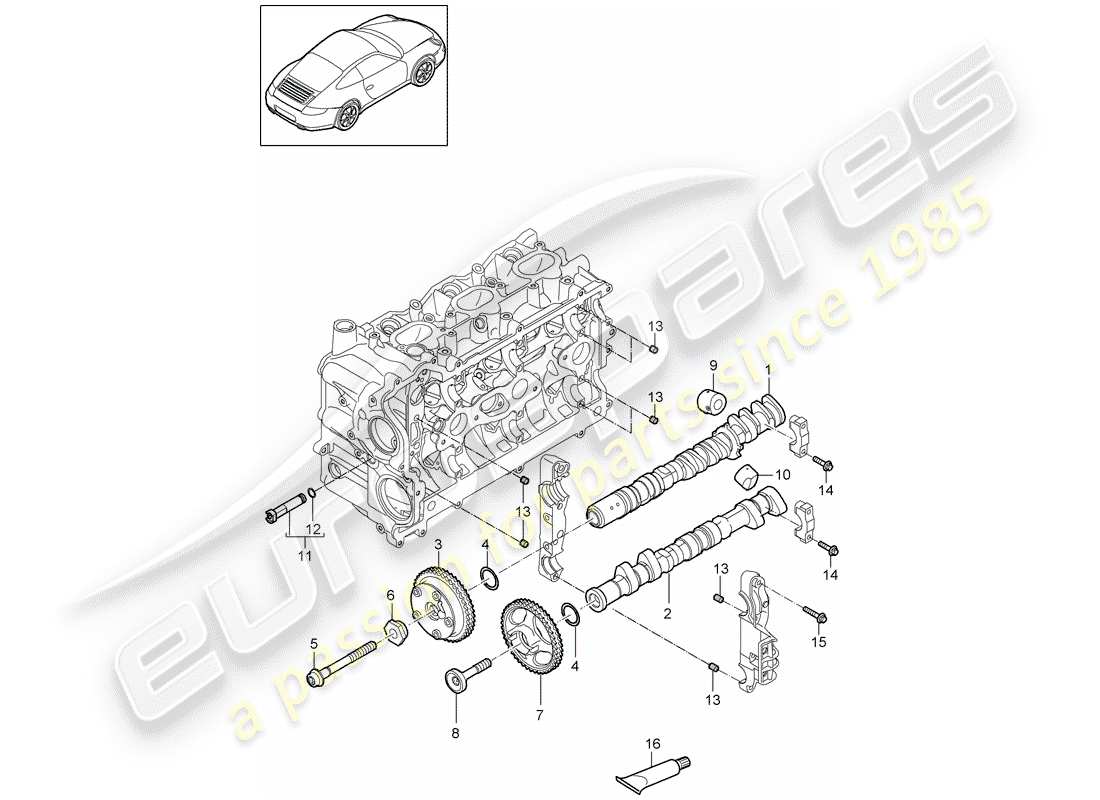 porsche 2012 (997-2) arbre à cames schéma des pièces