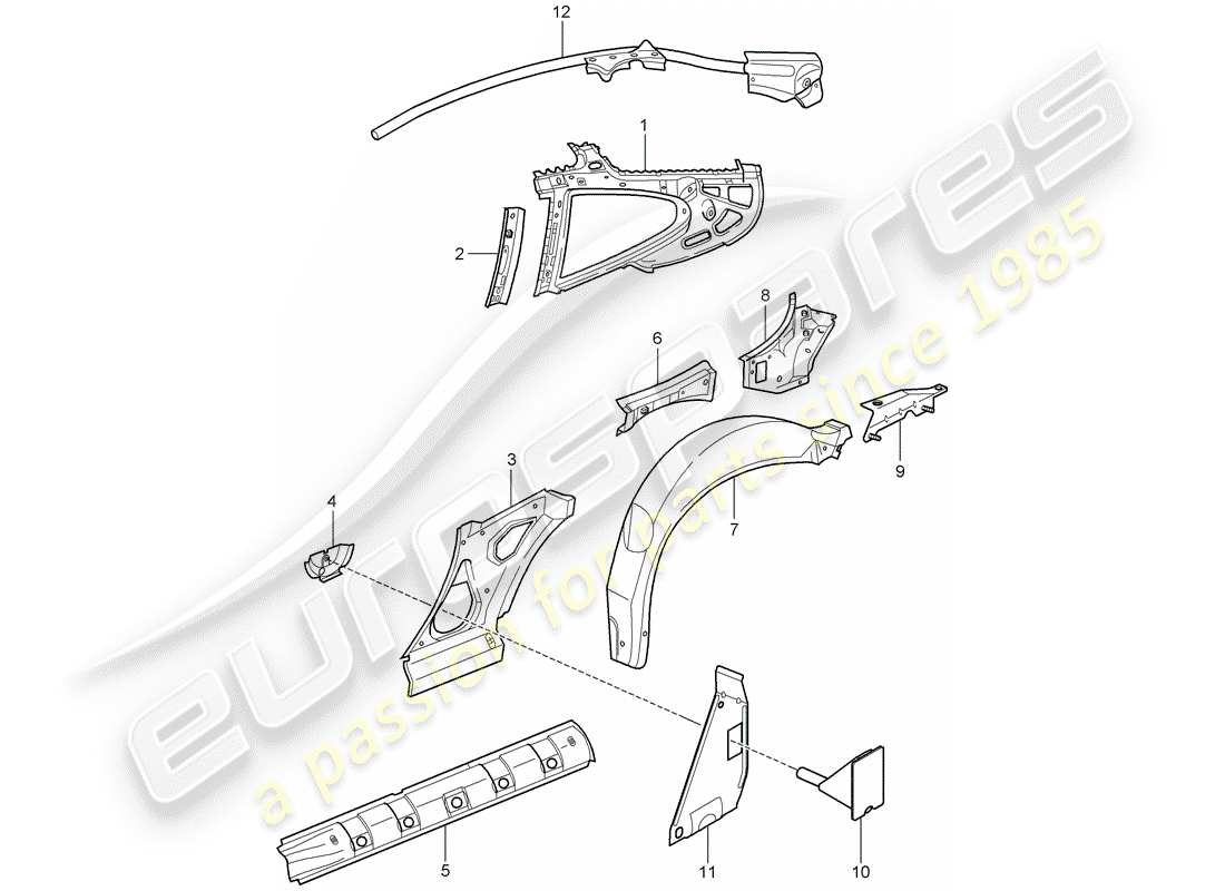 porsche 2004 (996) panneau latéral schéma des pièces