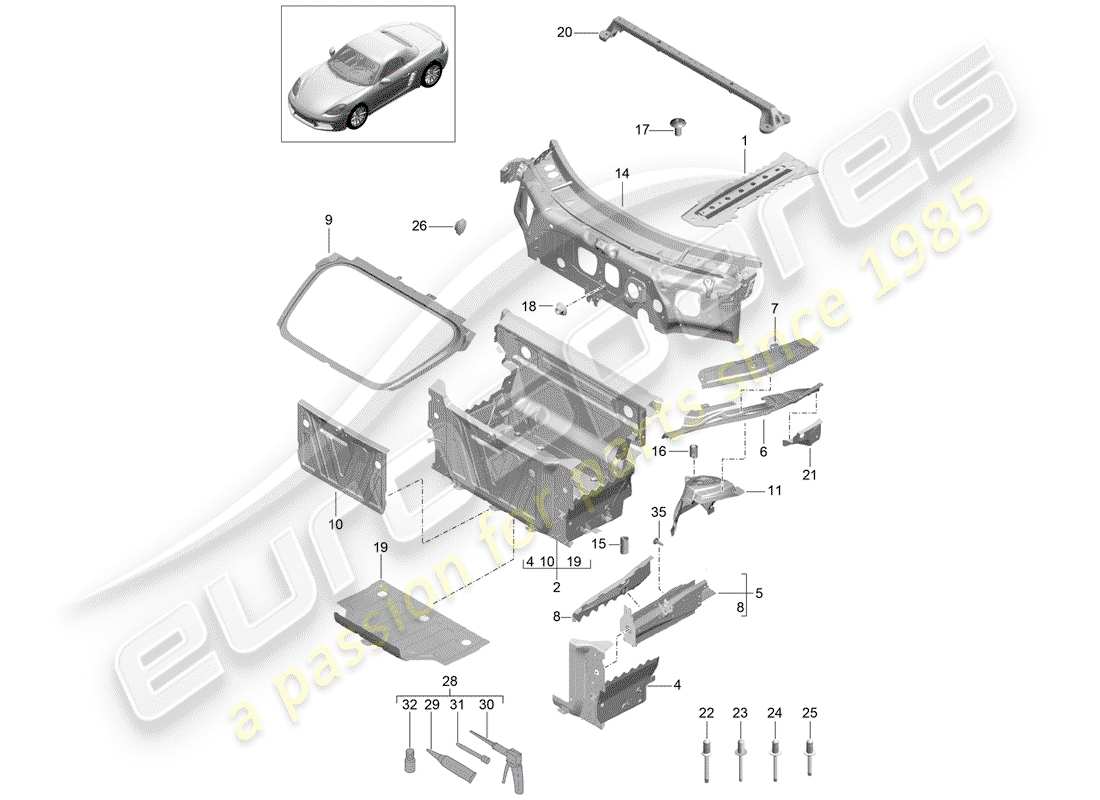 porsche 718 boxster (2019) schéma des pièces front end