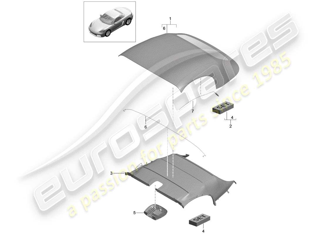 porsche 2018 (718 boxster) couvercle supérieur convertible schéma des pièces