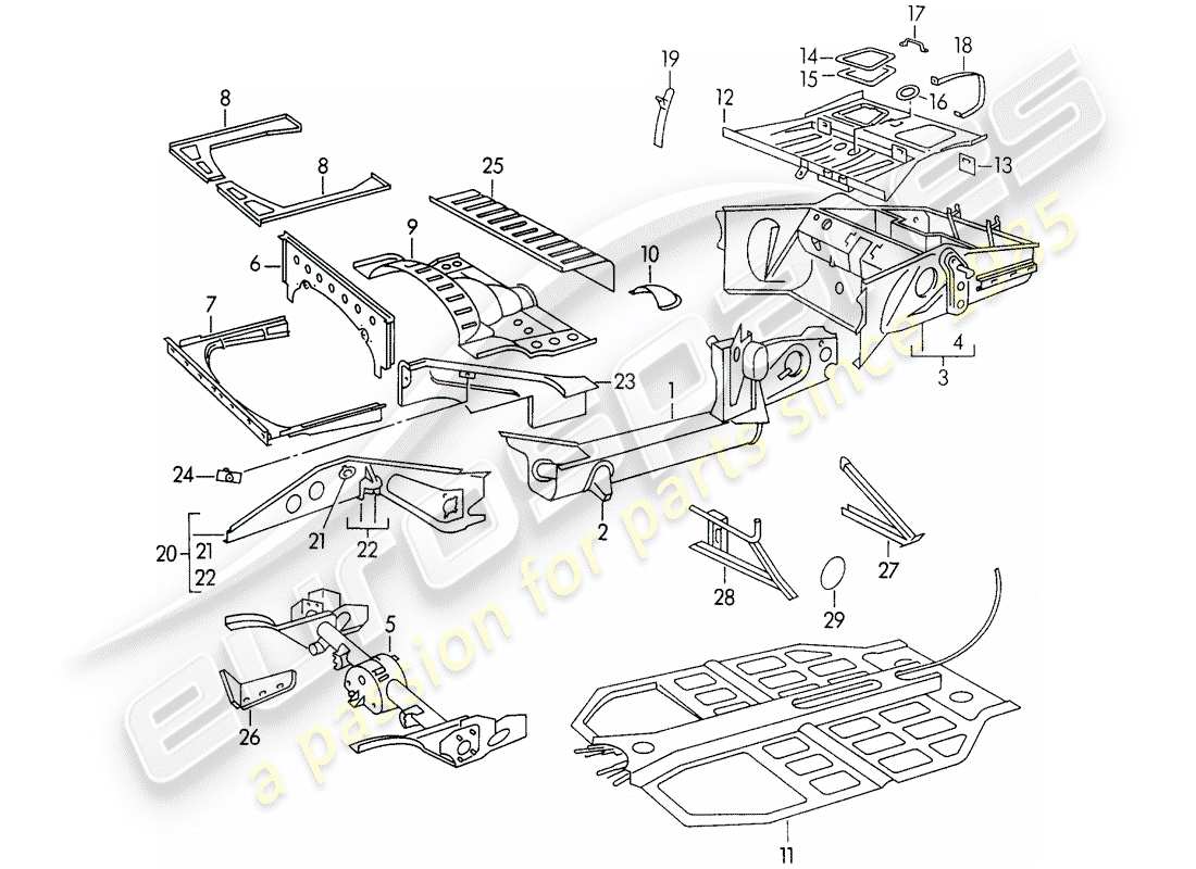porsche 1959 (356/356a) diagramme des pièces du cadre