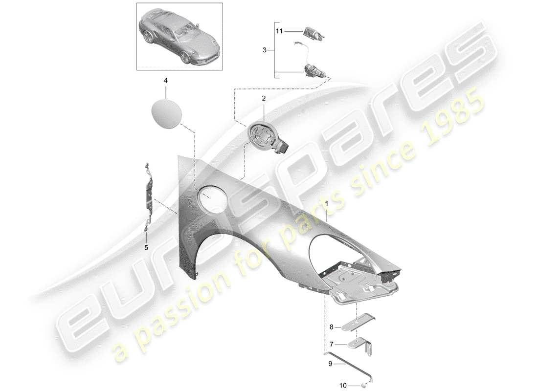porsche 2014 (991-1 turbo) aile schéma des pièces
