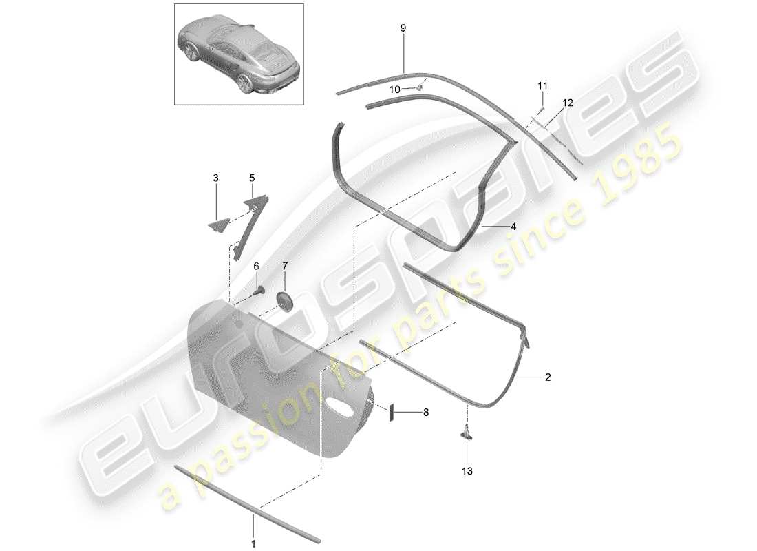 porsche 2014 (991-1 turbo) joint de porte schéma des pièces