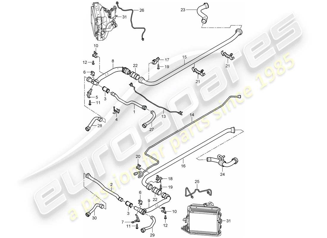 porsche 2009 997-2 turbo / gt2 refroidissement par eau 2 schéma des pièces