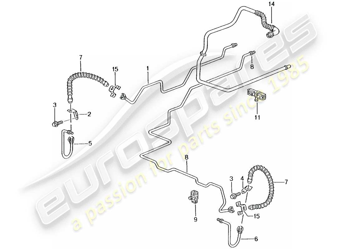 porsche 2002 (996 turbo / gt2) conduite de frein - sous-casse - essieu arrière - conduite à dépression schéma des pièces