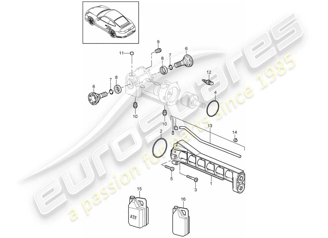 porsche 2011 (997-2 turbo / gt2 rs) différentiel d'essieu avant schéma des pièces