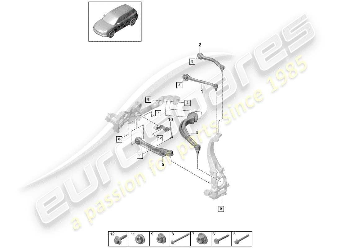 porsche 2019 (cayenne e3 9ya/9yb) bras de commande de voie schéma des pièces