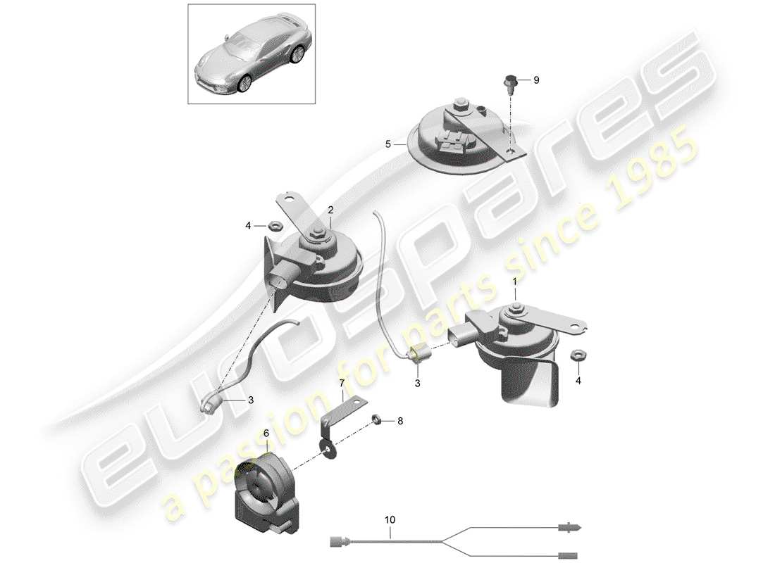 porsche 991 turbo (2017) diagramme des pièces du klaxon de fanfare