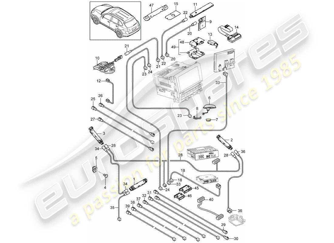 porsche 2011 (cayenne e2 92a) schéma des pièces du booster d'antenne