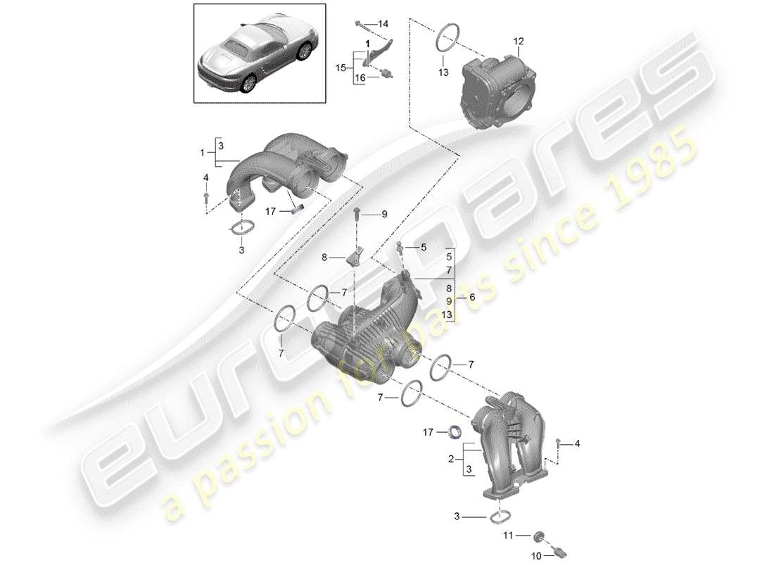 porsche 2018 (718 boxster) distributeur d'air d'admission schéma des pièces
