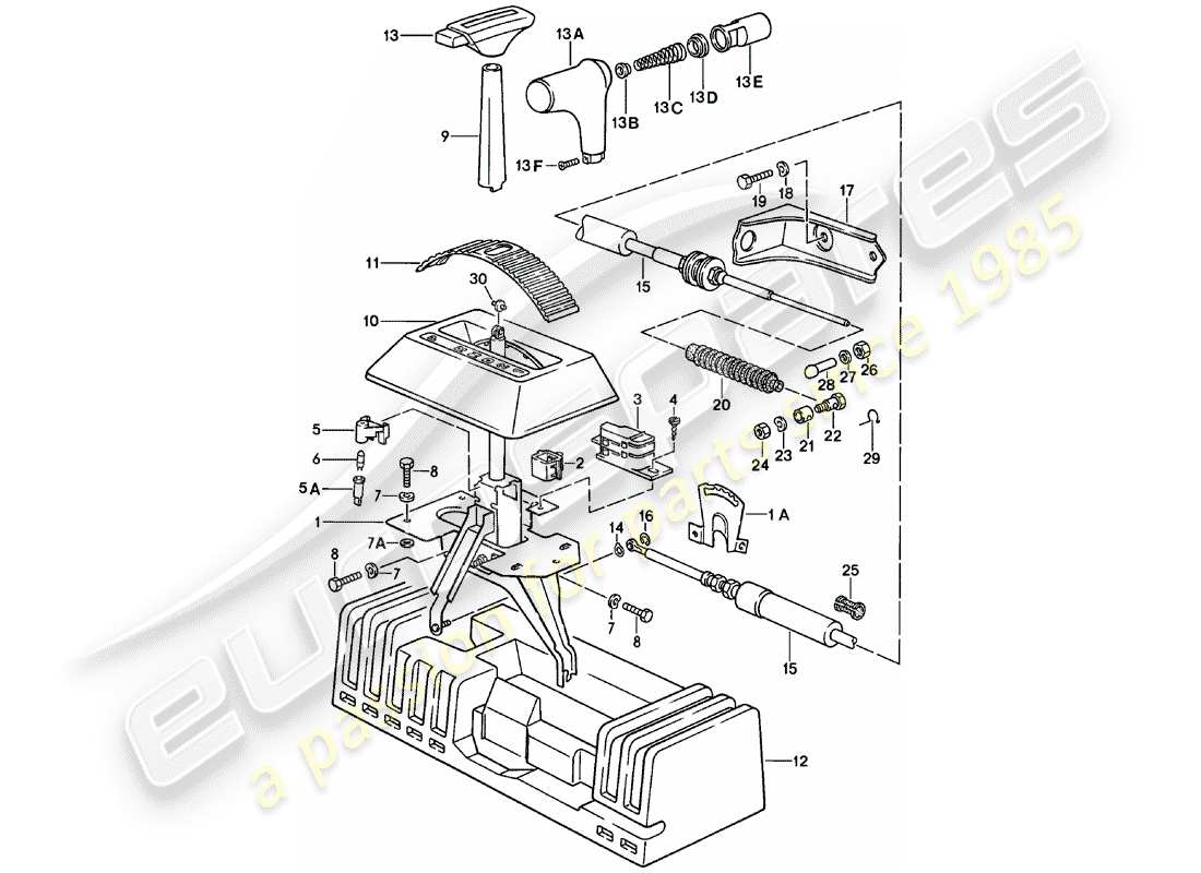porsche 1982 (924) mécanisme de changement de vitesse - transmission automatique schéma des pièces