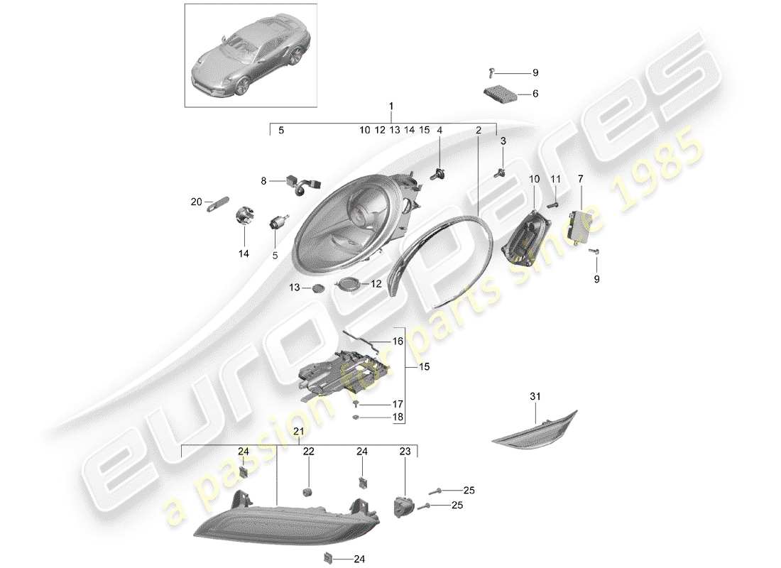 porsche 2014 (991-1 turbo) schéma des pièces des phares