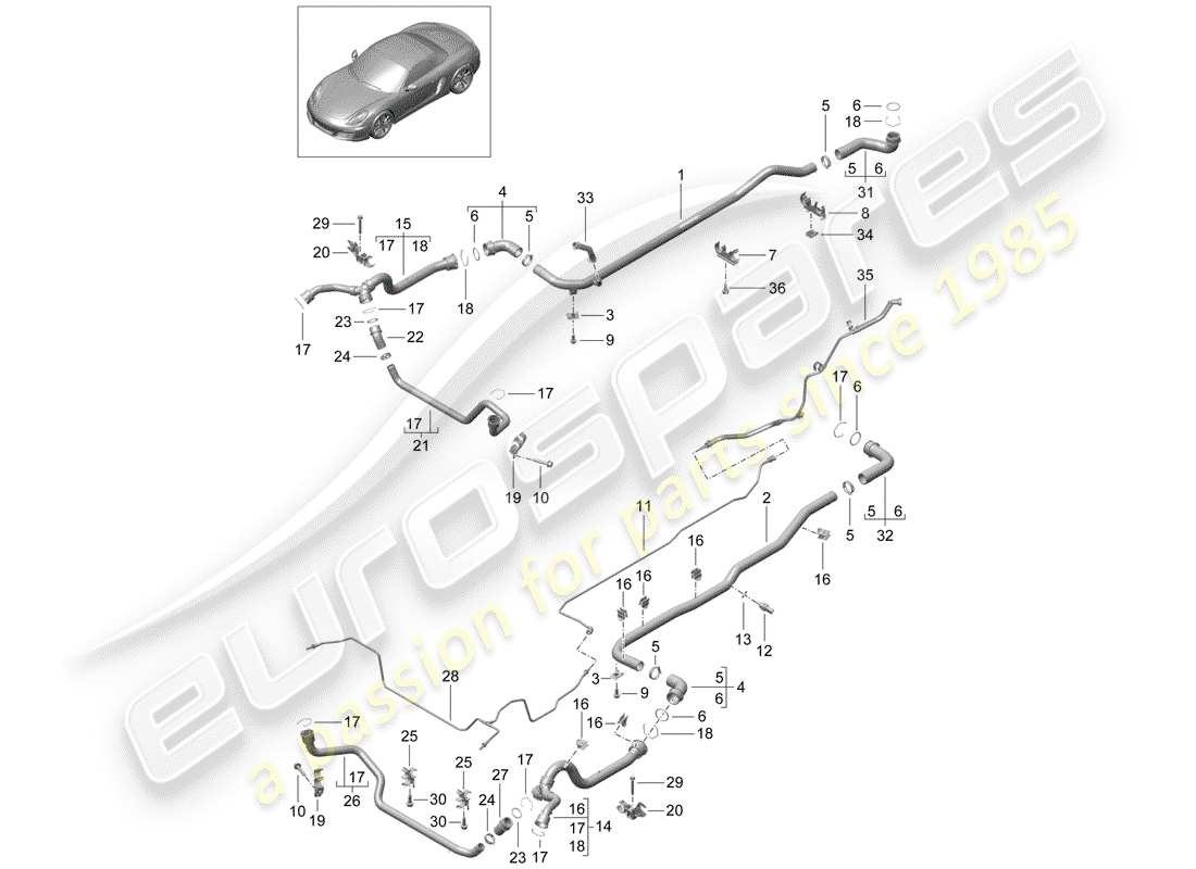 porsche 2015 (981 boxster) refroidissement par eau 1 schéma des pièces
