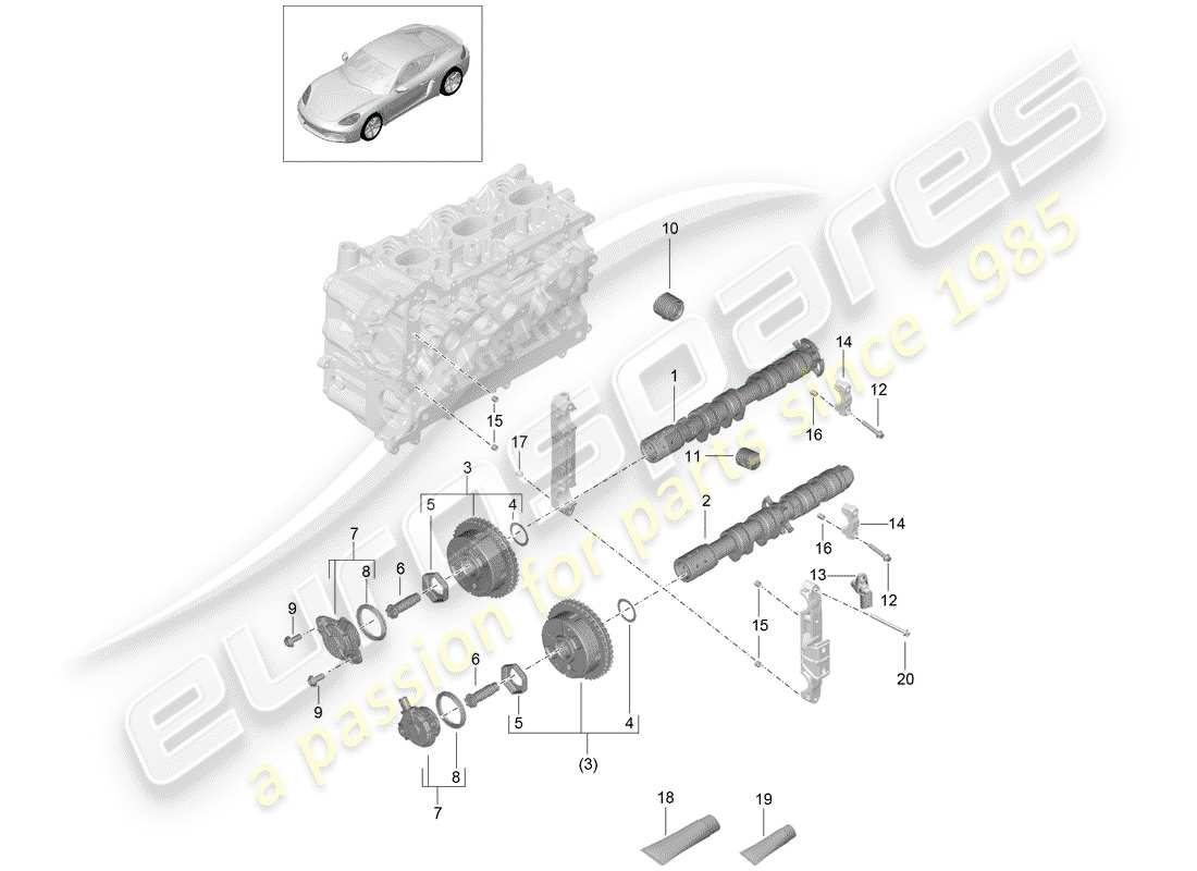 porsche 2017 (718 cayman) arbre à cames schéma des pièces