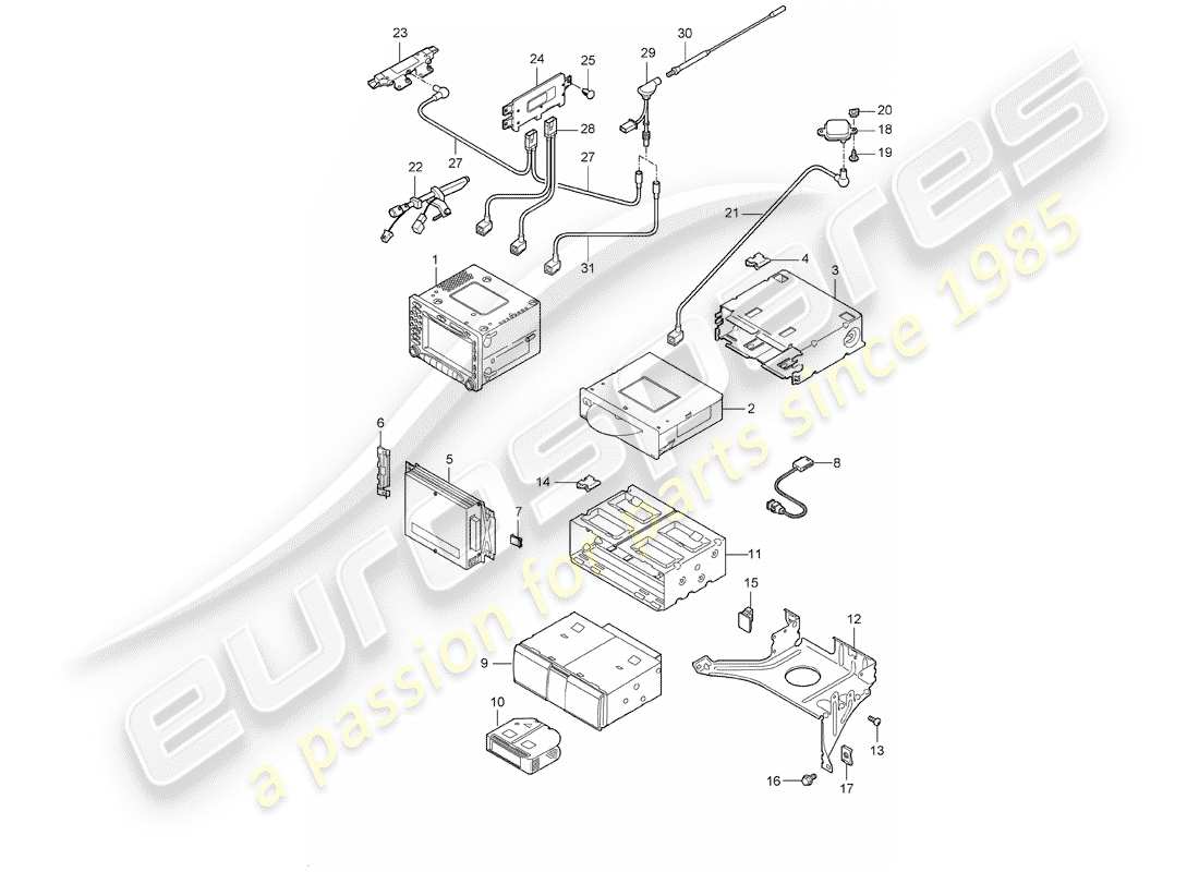 porsche 2007 (987 boxster) unité radio schéma des pièces