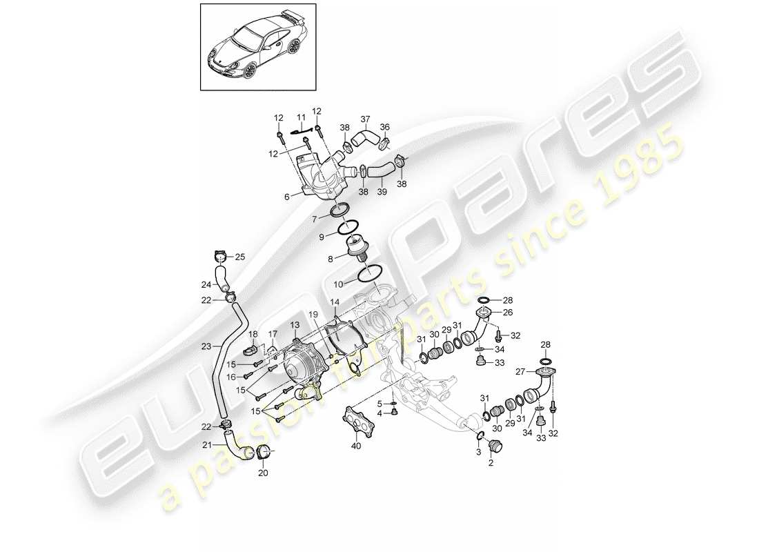 porsche 2008 (997-1 gt3) pompe à eau schéma des pièces