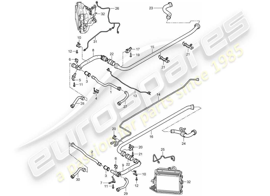 porsche 2008 (997-1 gt3) refroidissement par eau 2 schéma des pièces
