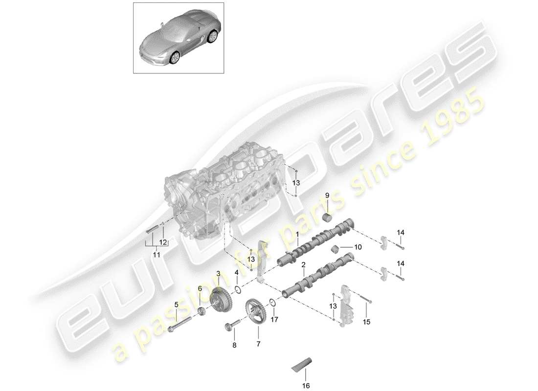 porsche 2016 (981 boxster spyder) schéma des pièces de l'arbre à cames