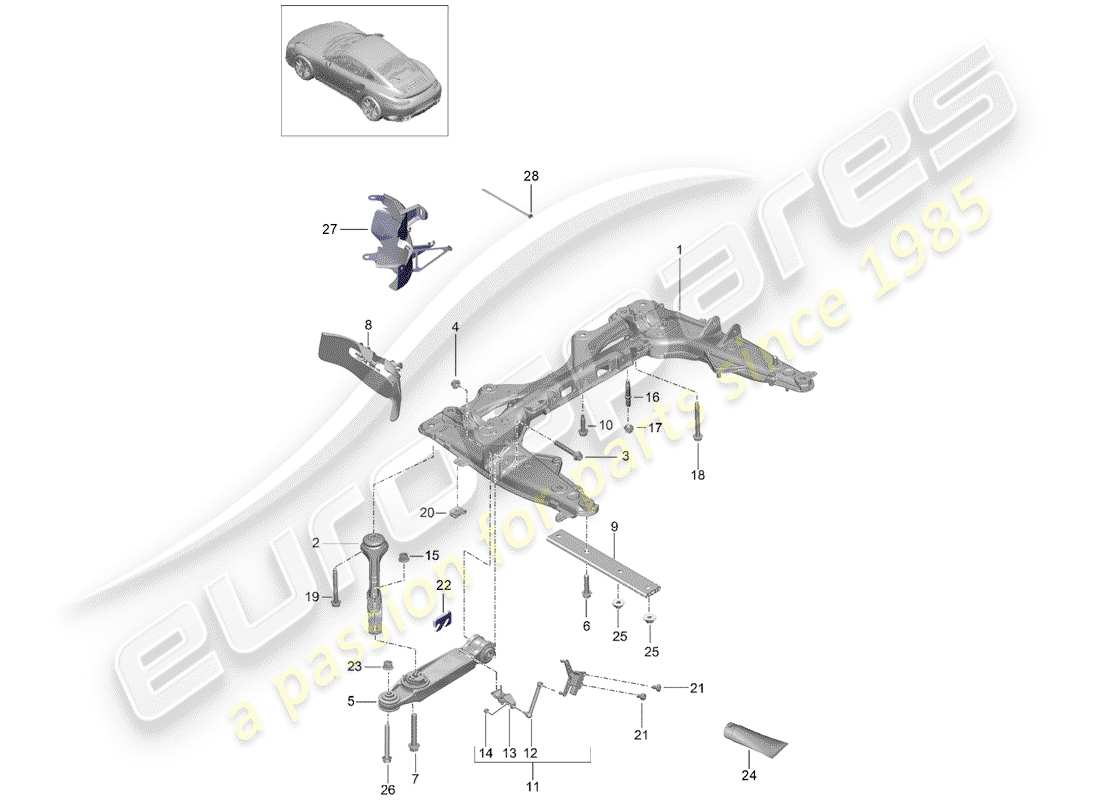 porsche 2019 (991-2 turbo) diagramme des pièces de la traverse