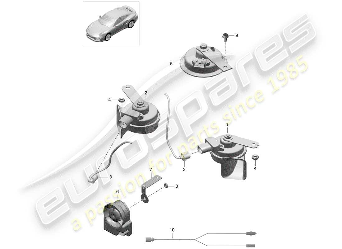 porsche 2014 (991-1 turbo) diagramme des pièces du klaxon de fanfare
