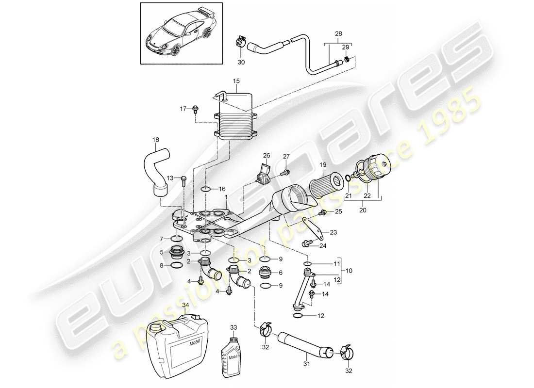 porsche 2008 (997-1 gt3) filtre à huile schéma des pièces