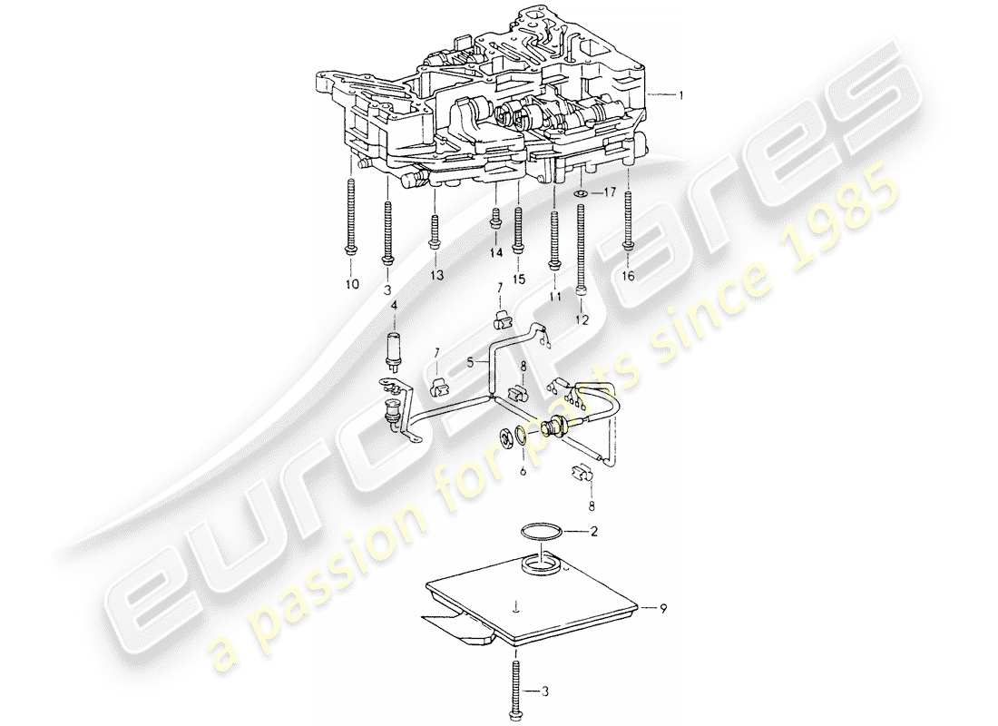 porsche 1990 (964) tiptronic - filtre à huile - transmetteur inductif - fixations - pour - unité de commutation schéma des pièces