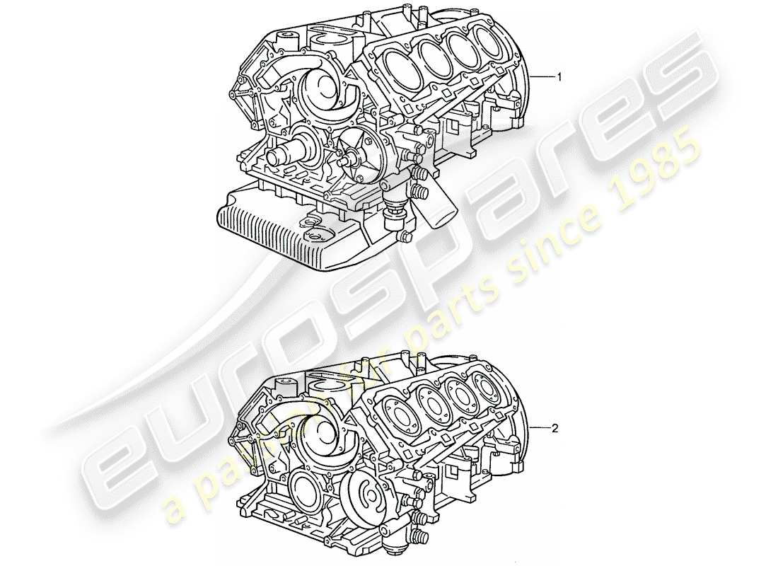 porsche 1988 (928) moteur de remplacement - moteur court - carter moteur schéma des pièces