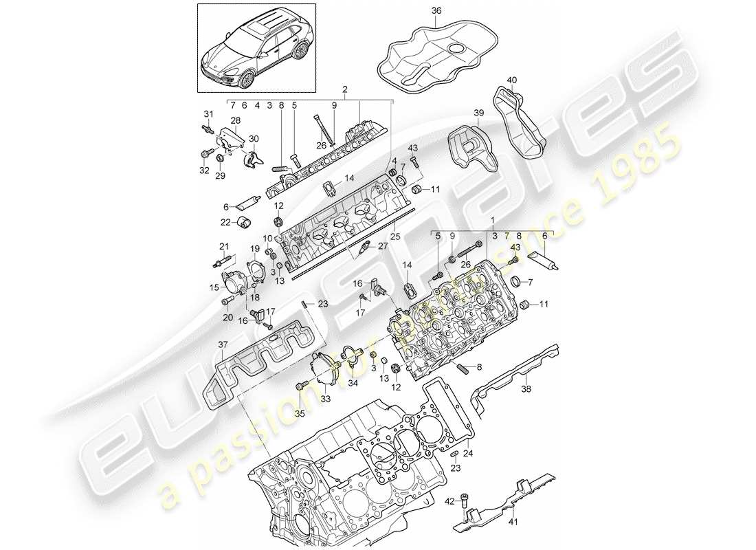 porsche 2011 (cayenne e2 92a) culasse schéma des pièces