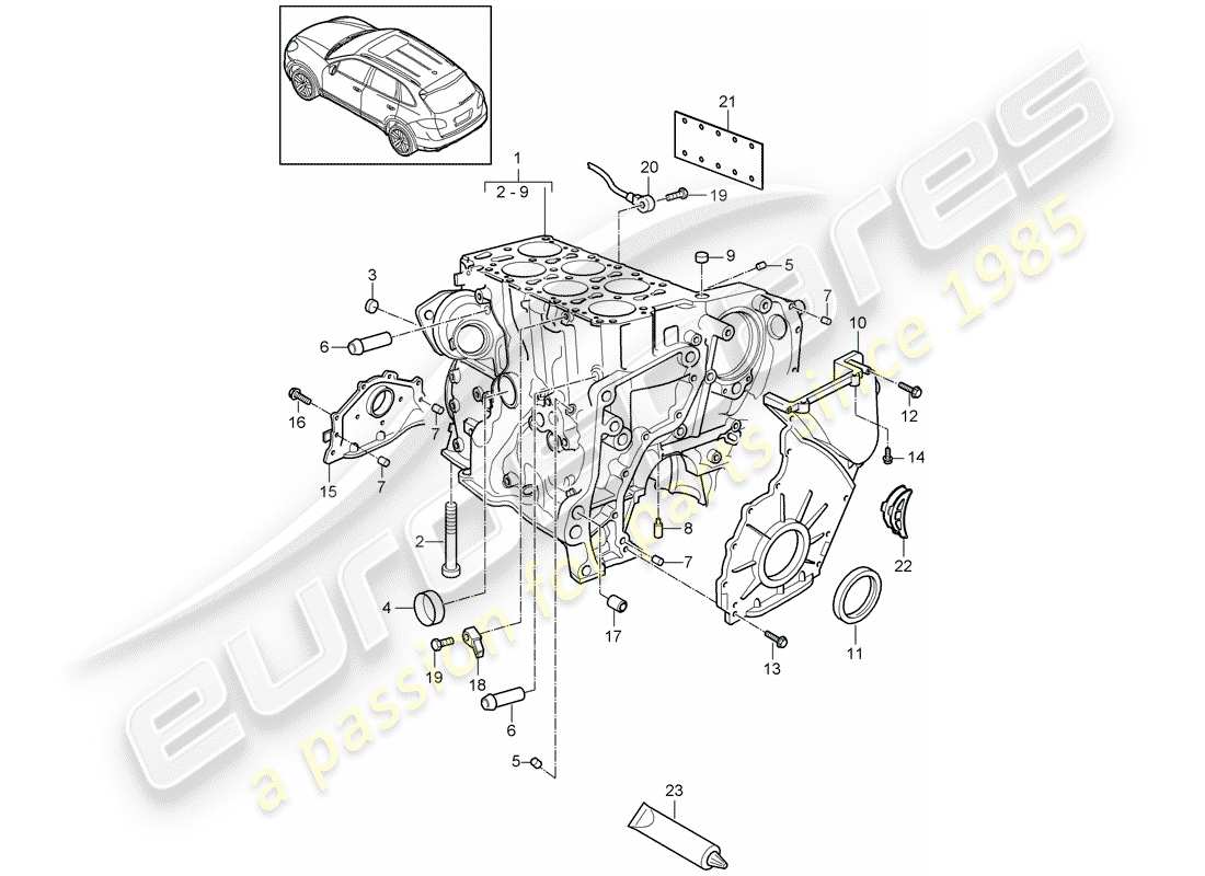 porsche 2014 (cayenne e2 92a) carter schéma des pièces