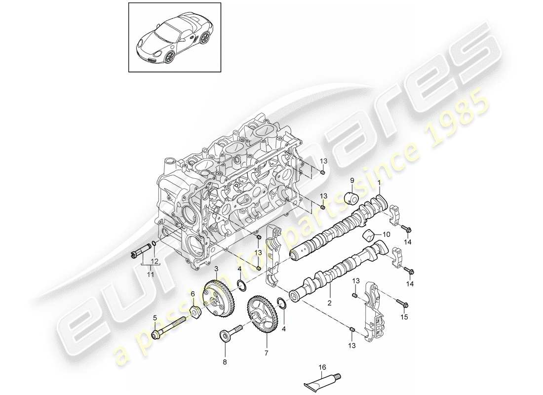 porsche 2011 (987 boxster) schéma des pièces de l'arbre à cames