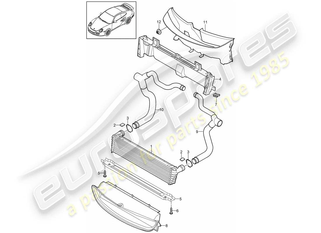porsche 2013 (997-2 turbo / gt2 rs) schéma des pièces du radiateur