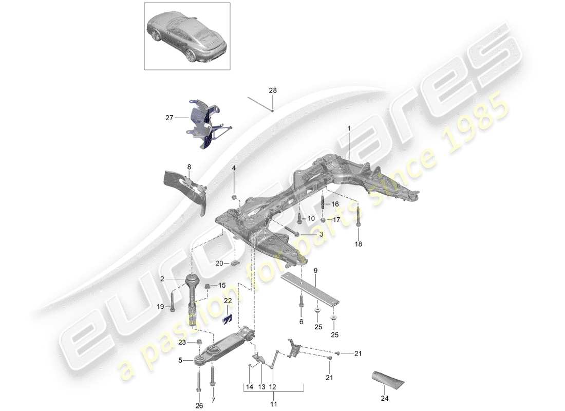 porsche 991 turbo (2017) diagramme des pièces de la traverse