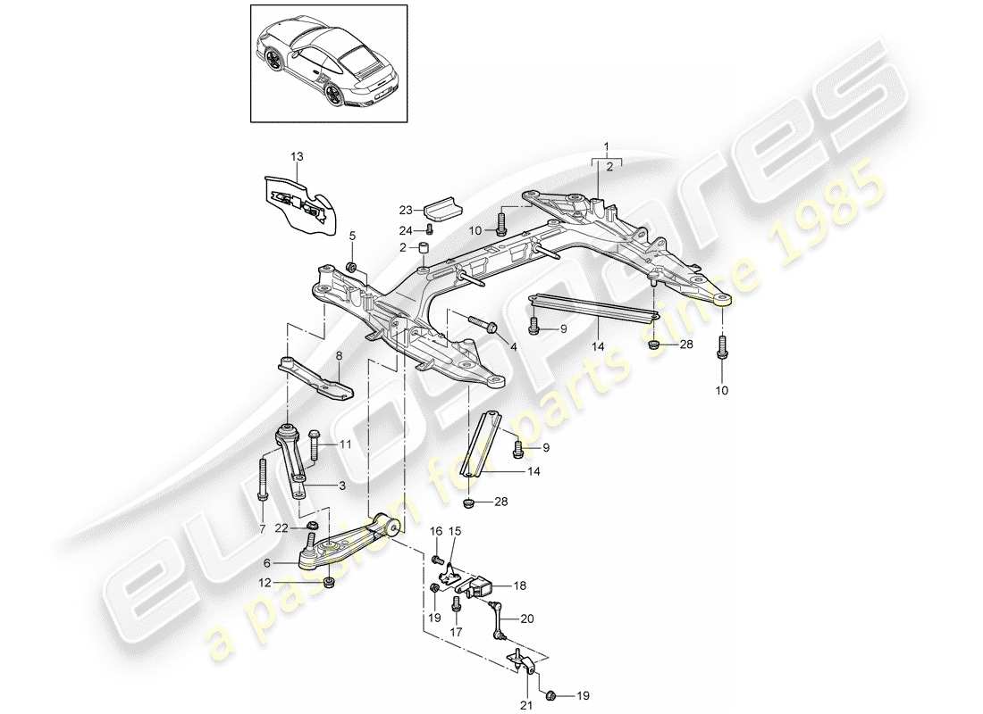 porsche 2011 (997-2 turbo / gt2 rs) diagramme des pièces de la traverse