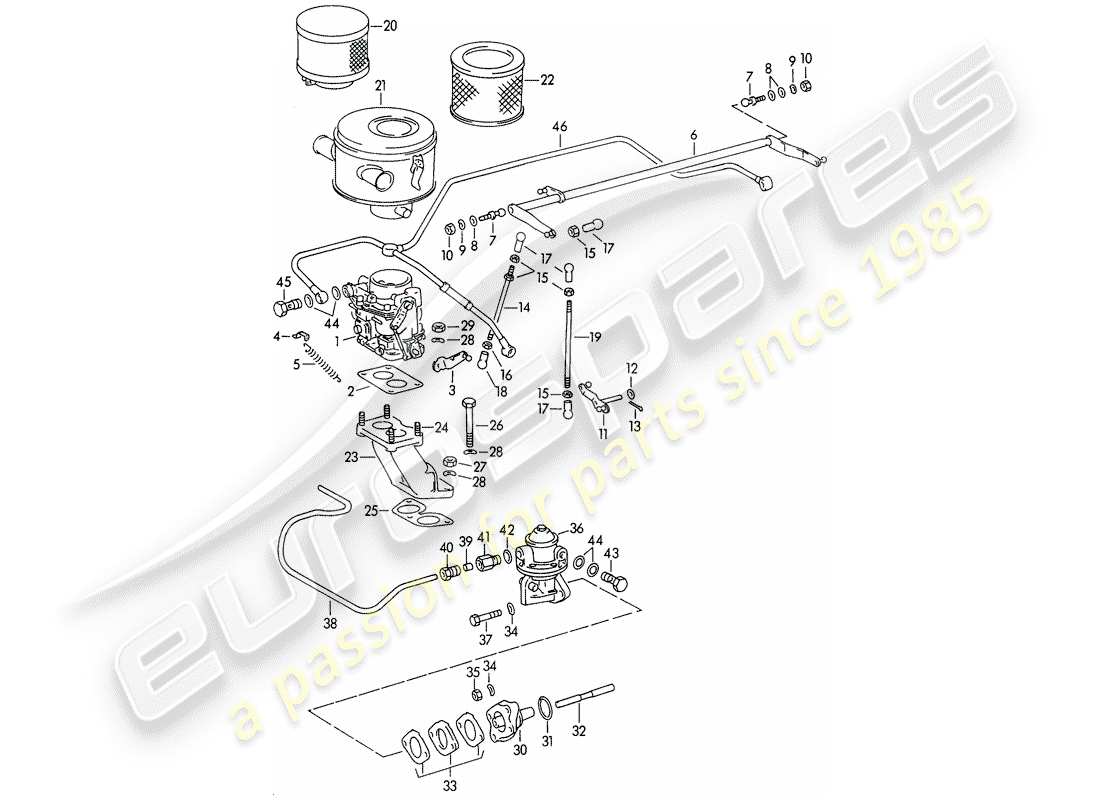 porsche 1950 (356/356a) carburateur - pallas-zenit 32ndix - et - conduite d'alimentation en carburant - m 67 001 >> - m 81 201 >> schéma des pièces