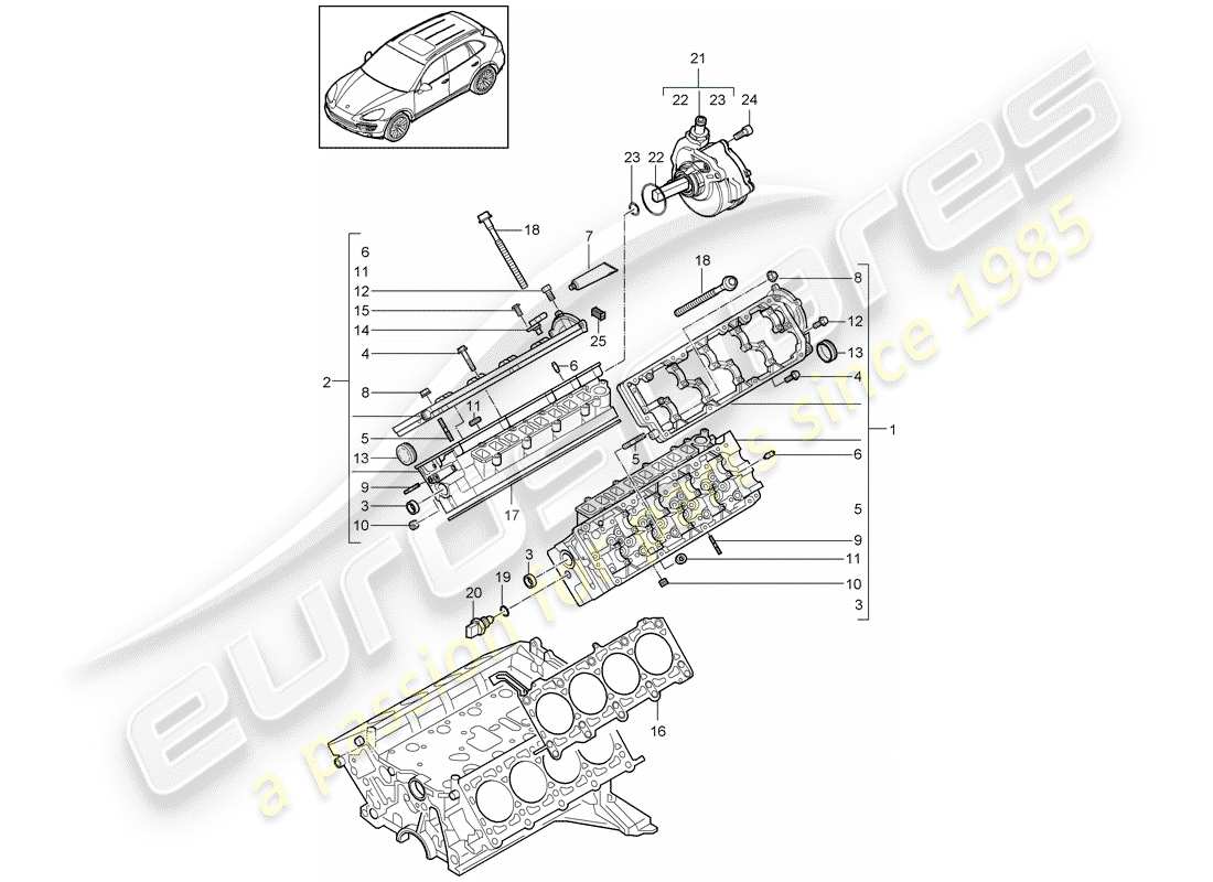 porsche 2011 (cayenne e2 92a) culasse schéma des pièces