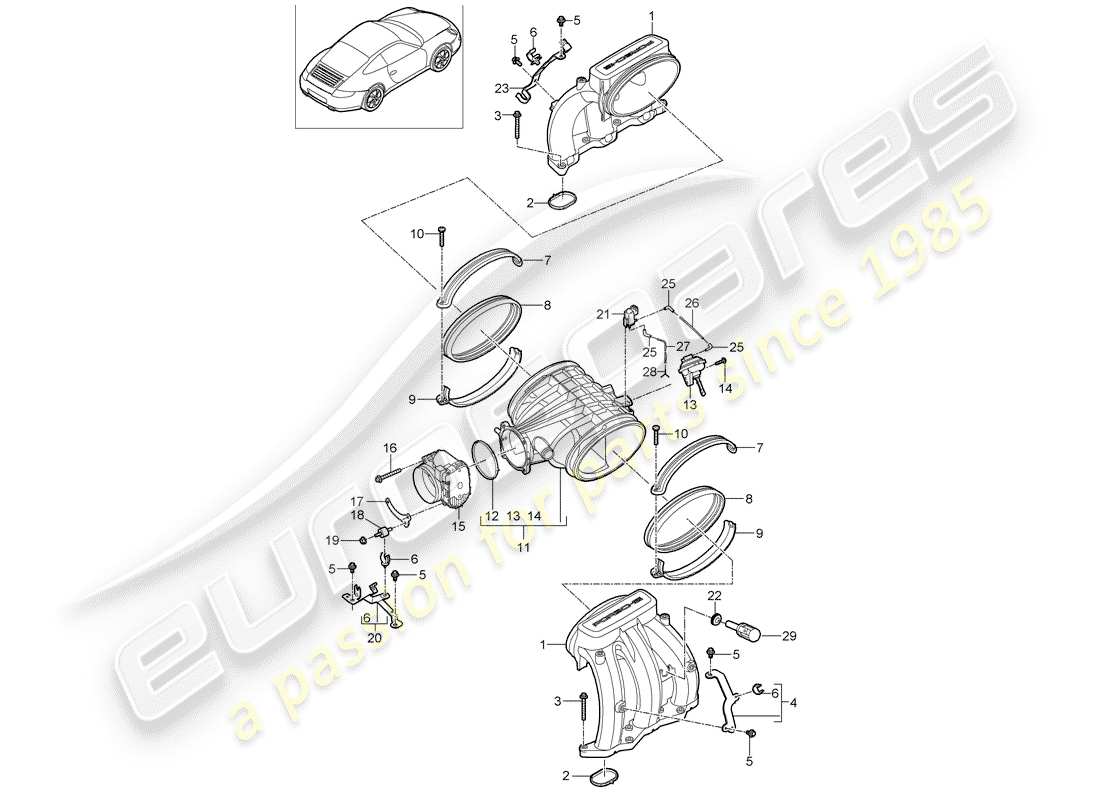 porsche 2012 (997-2) distributeur d'air d'admission schéma des pièces