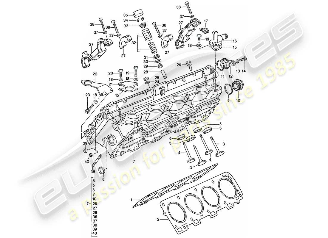 porsche 1983 (928) culasse - 4 - soupape - d - mj 1985>> - kit de reparation pour entretien - voir illustration : vue éclatée