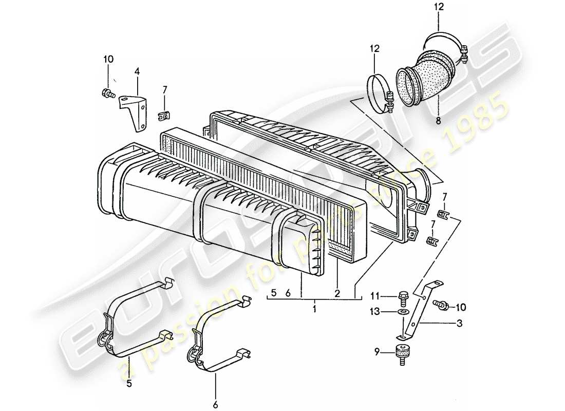 porsche 1991 (944) système de filtre à air schéma des pièces