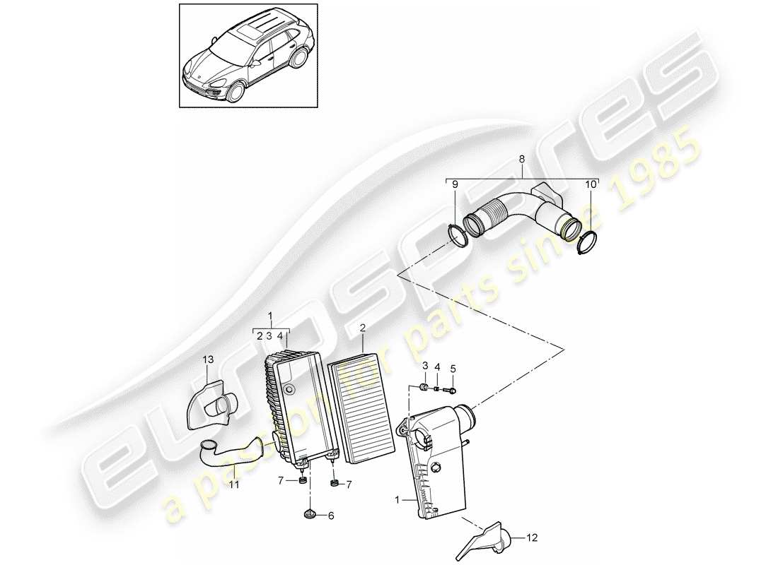 porsche 2012 (cayenne e2 92a) filtre à air avec connexion schéma des pièces
