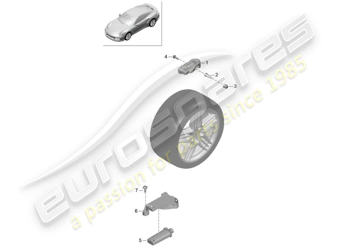porsche 2014 (991-1 turbo) système de contrôle de pression des pneus schéma des pièces