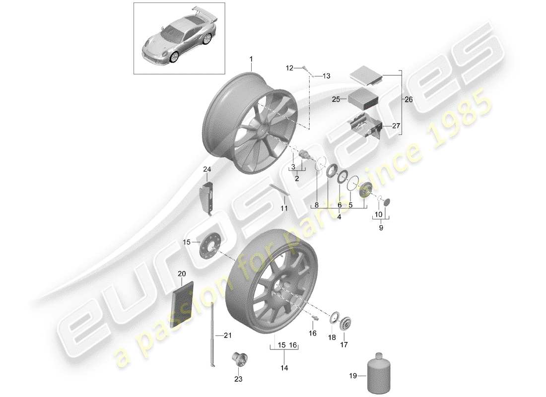 porsche 2017 (991-2 turbo) jante en alliage schéma des pièces