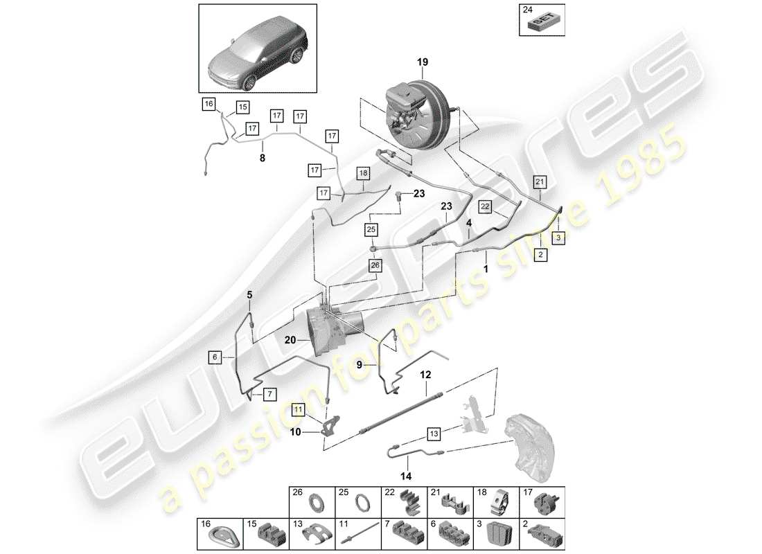 porsche 2020 (cayenne e3 9ya/9yb) conduite de frein schéma des pièces