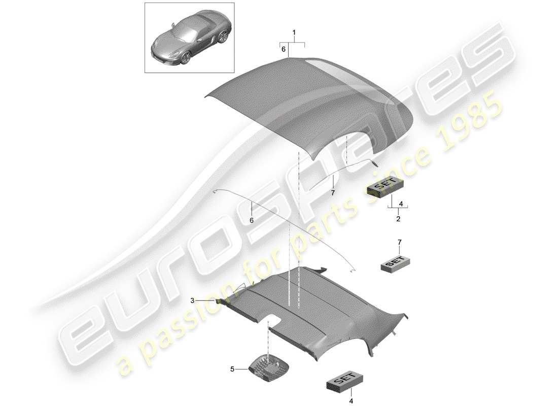 porsche 2012 (981 boxster) couvercle supérieur convertible schéma des pièces