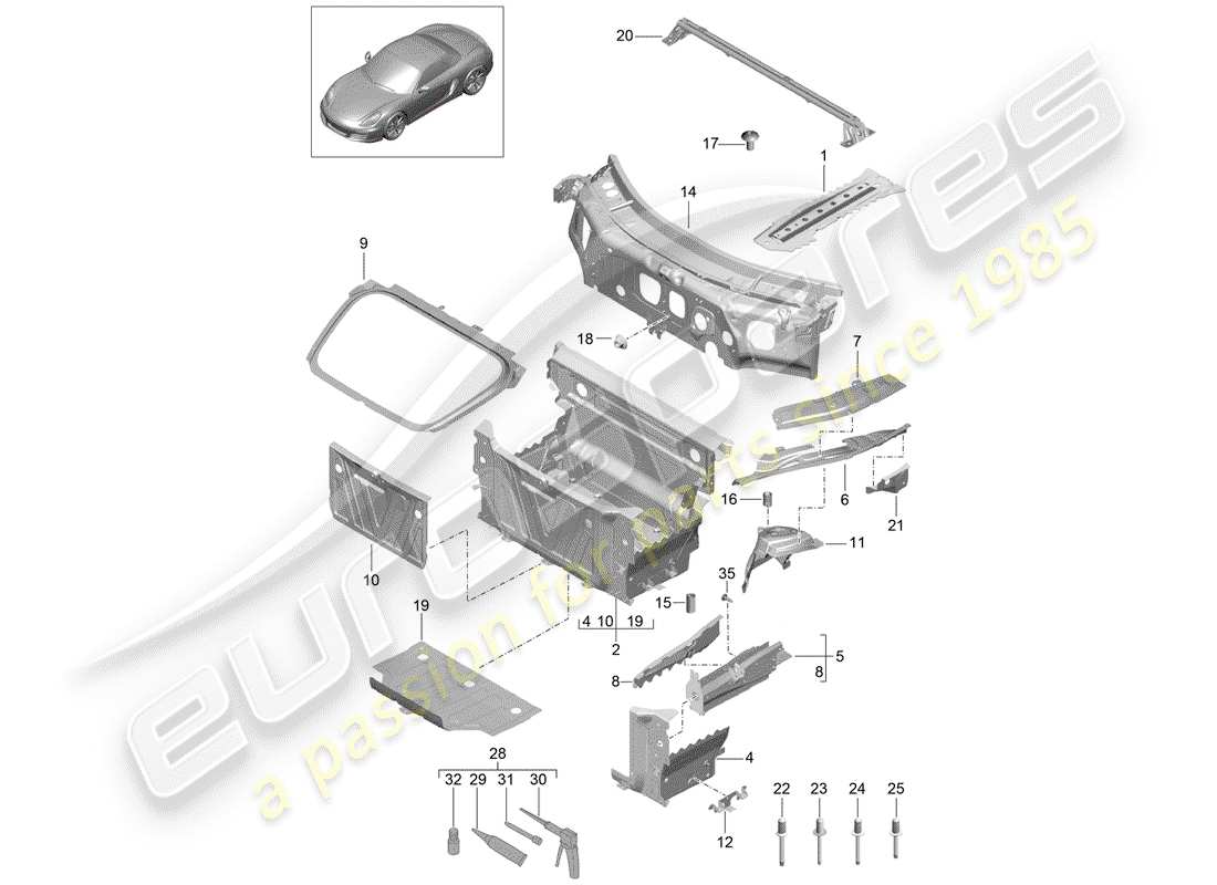 porsche 2012 (981 boxster) l'extrémité avant schéma des pièces