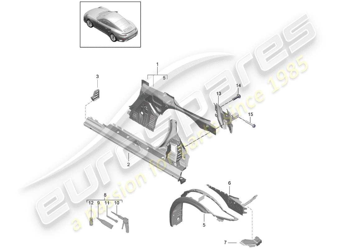 porsche 2014 (991-1 turbo) panneau latéral schéma des pièces