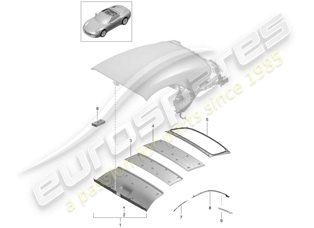 porsche 2013 (991-1) dessus cabriolet schéma des pièces