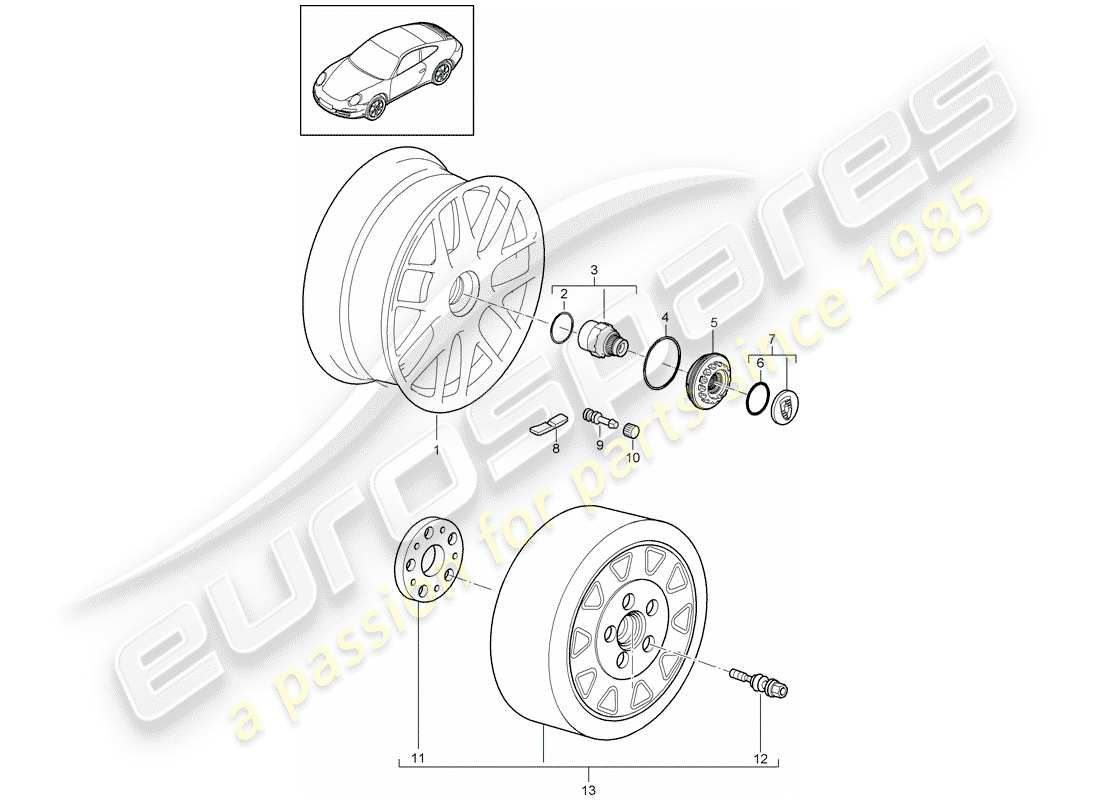 porsche 2012 (997-2) roues schéma des pièces