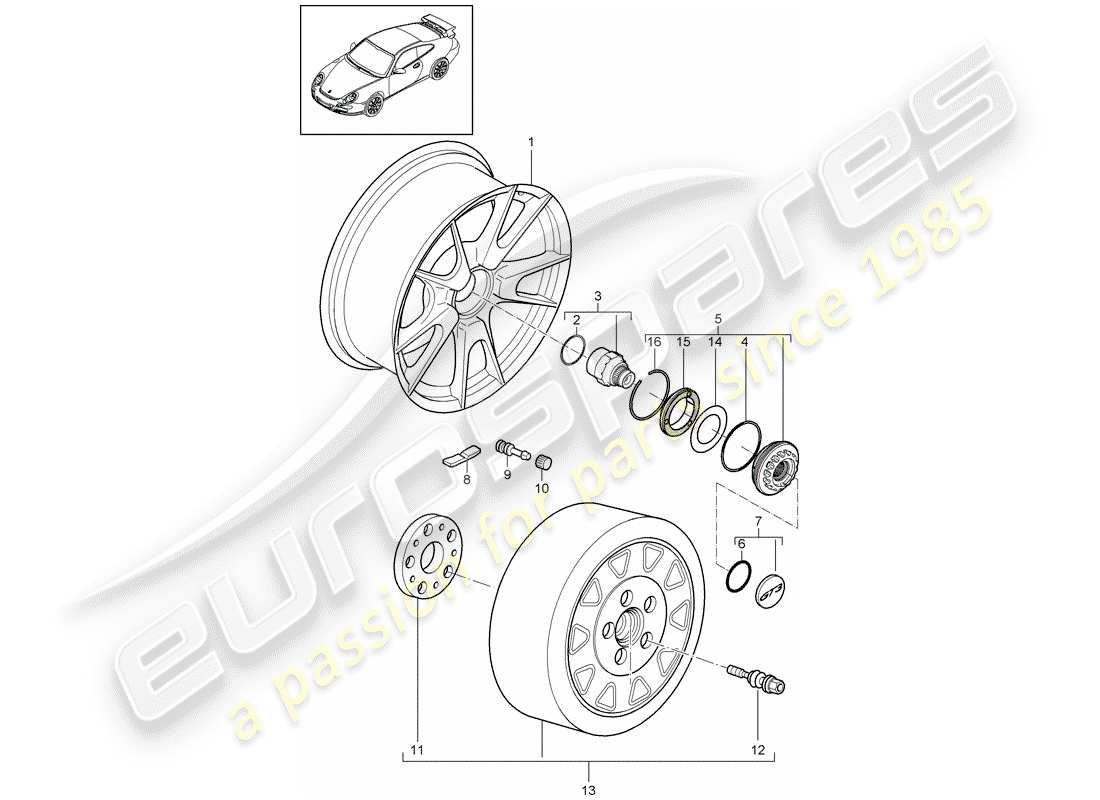 porsche 2007 (997-1 gt3) verrouillage central schéma des pièces